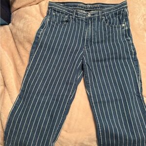 American Eagle Outfitters Women's Blue and White Striped Jeans
